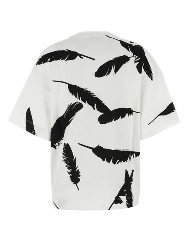 Feather Print Oversized Short Sleeve T-Shirt White - ALEXANDER MCQUEEN - BALAAN 3