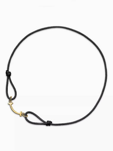 Tiffany T Smile Bracelet Yellow Gold Black Cord Women Men - TIFFANY & CO. - BALAAN 1