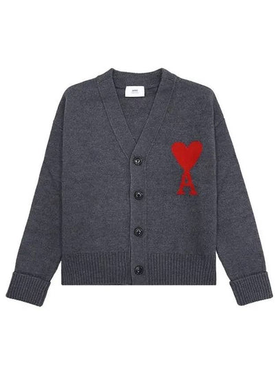 Big Heart Logo Wool Cardigan Grey - AMI - BALAAN 2