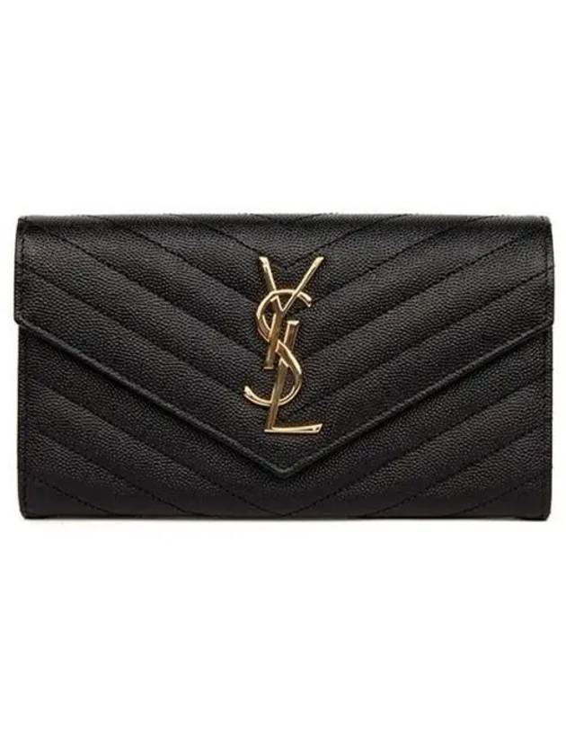 Matelasse Monogram Quilting Leather Flap Long Wallet Black - SAINT LAURENT - BALAAN 2