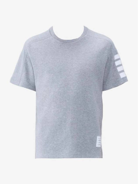 4-Bar Striped Cotton Short Sleeve T-Shirt Light Grey - THOM BROWNE - BALAAN 2