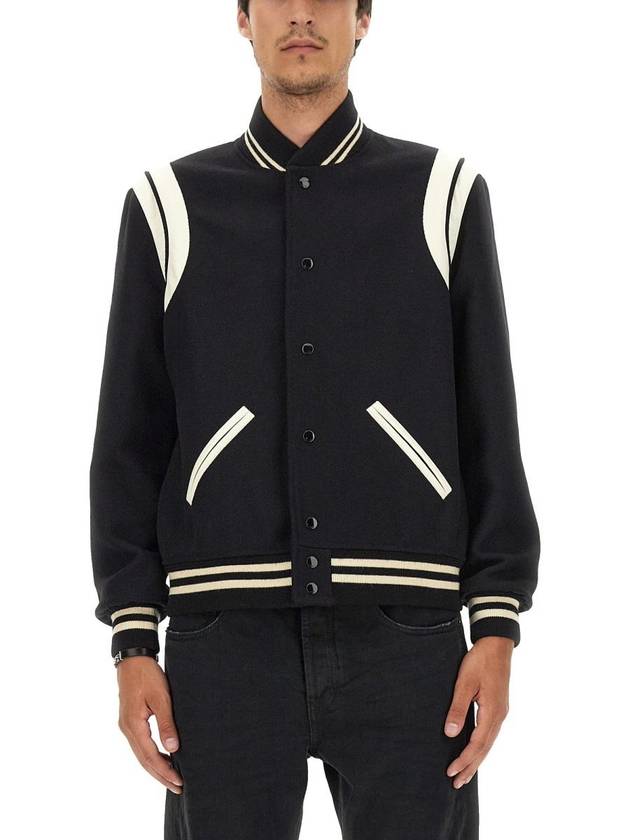 Teddy Bomber Jacket in Wool Black White - SAINT LAURENT - BALAAN 2