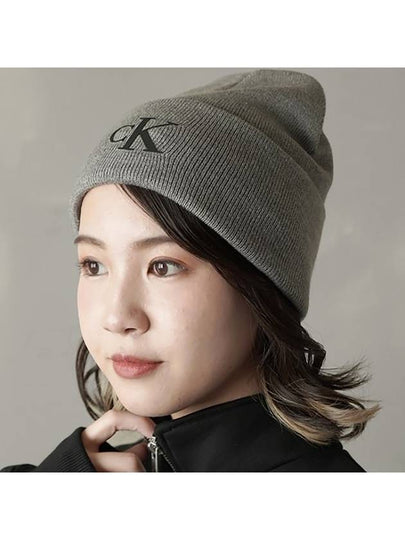 Patch CK Logo Beanie Hat Gray - CALVIN KLEIN - BALAAN 2