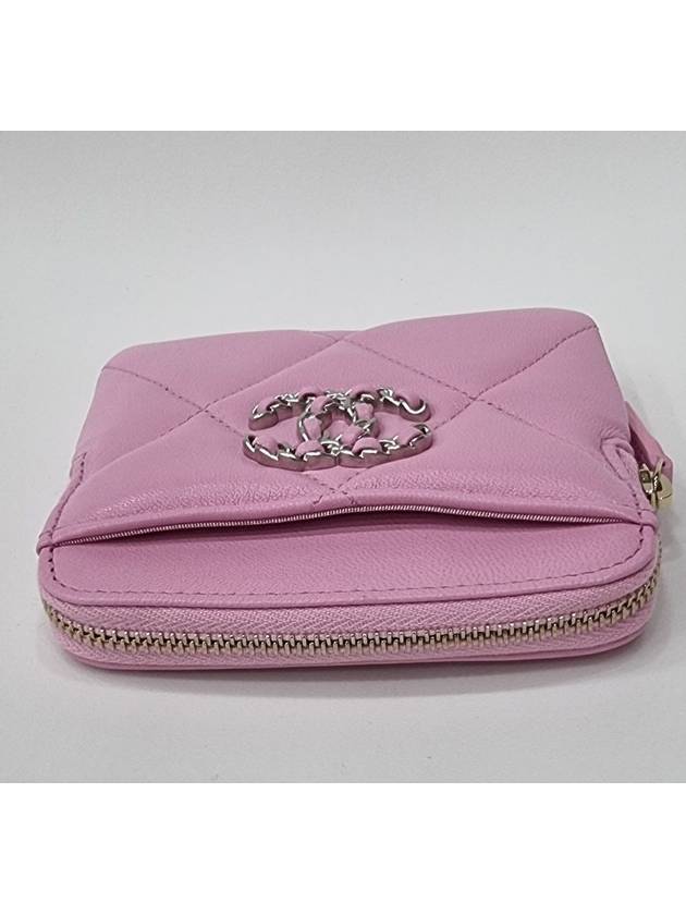 19 Nineteen Lambskin Card Slot Zipper Wallet Pink Silver AP2086 - CHANEL - BALAAN 3