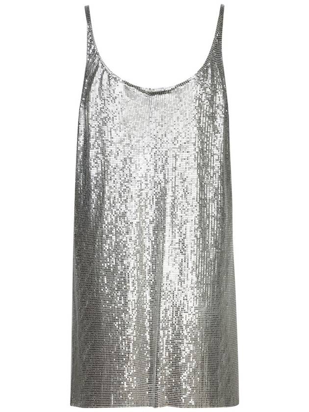 Metallic Sleeveless Top With Spaghetti Straps And Chainmail In Tech Fabric Woman - PACO RABANNE - BALAAN 2