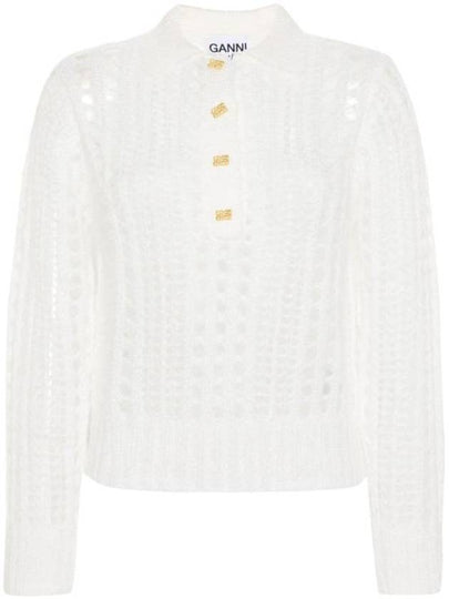 Mohair Lace Polo Knit Top White - GANNI - BALAAN 2