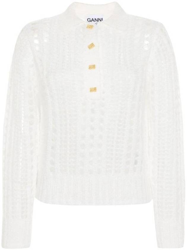 Mohair Lace Polo Knit Top White - GANNI - BALAAN 2