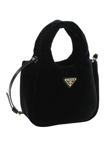 Padded Velvet Hand Mini Bag Black - PRADA - BALAAN 1