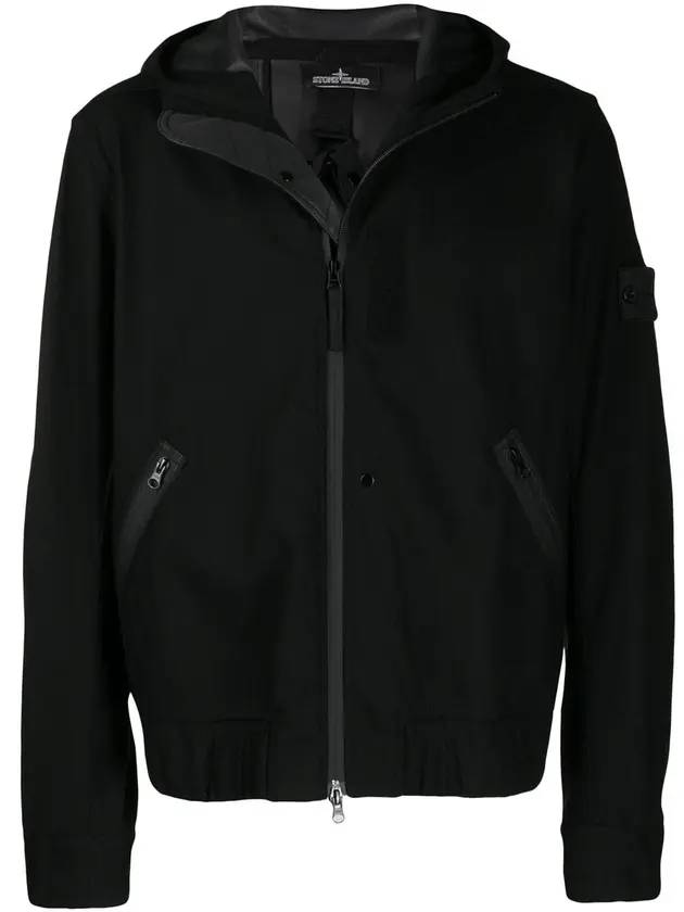 Shadow Wappen Soft Shell Hooded Zip Up Black - STONE ISLAND - BALAAN 1