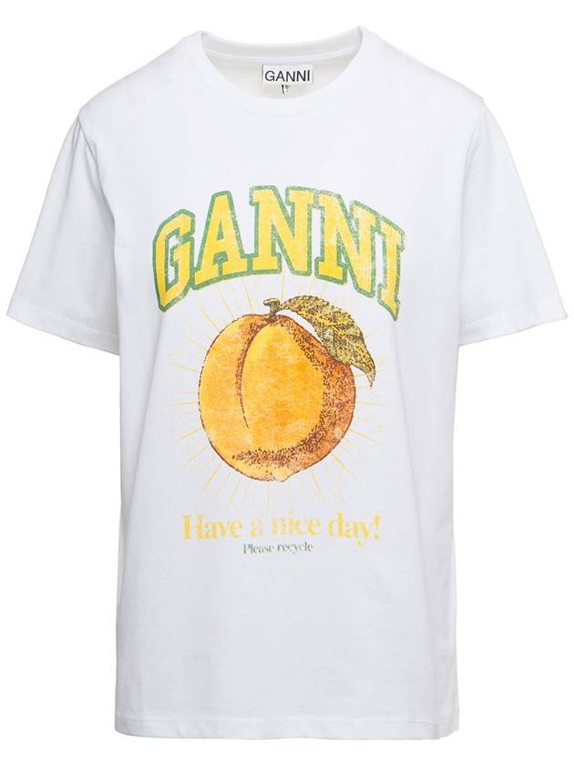 Women's Relaxed Peach Print Short Sleeve T-Shirt White - GANNI - BALAAN 2