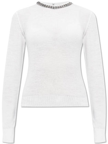 Stella McCartney Sweater With Decorative Chain At Neckline, Women's, White - STELLA MCCARTNEY - BALAAN 1