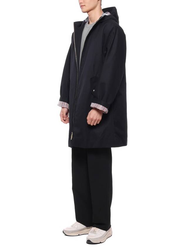 Waterproof Cotton Twill T-Dart Hooded Jacket Navy - THOM BROWNE - BALAAN 5