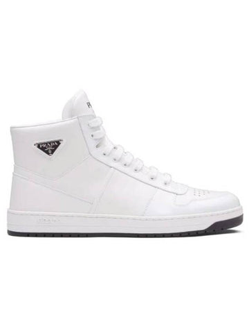 Downtown Triangle Logo Leather High Top Sneakers White - PRADA - BALAAN 1