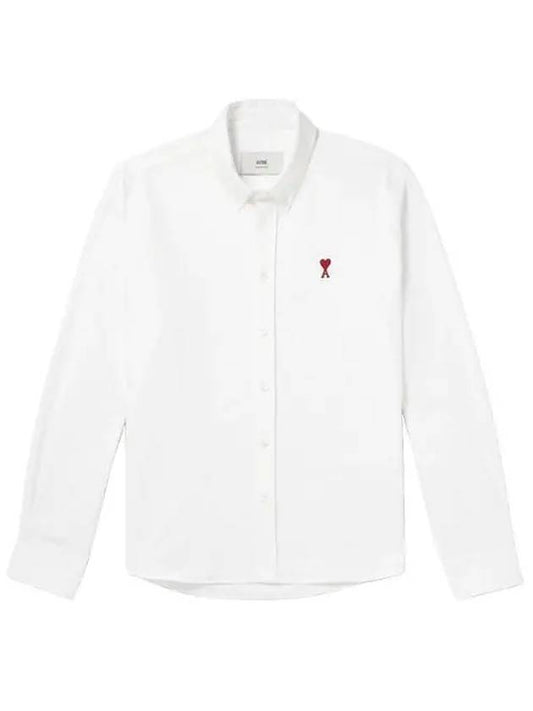 Embroidered Logo Cotton Oxford Shirt Natural White Men s BFUSH063 CO0031 168 - AMI - BALAAN 1
