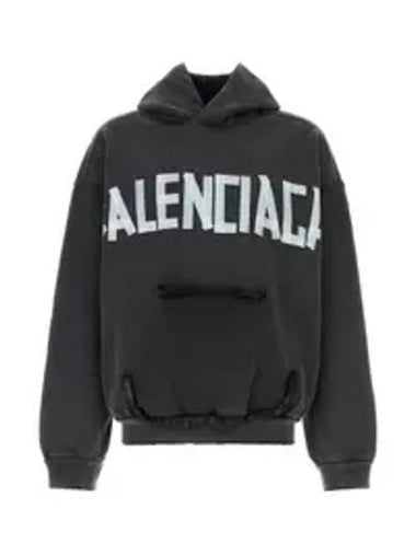 Men's New Tape Type TR Ribbed Pocket Hoodie Black - BALENCIAGA - BALAAN 1