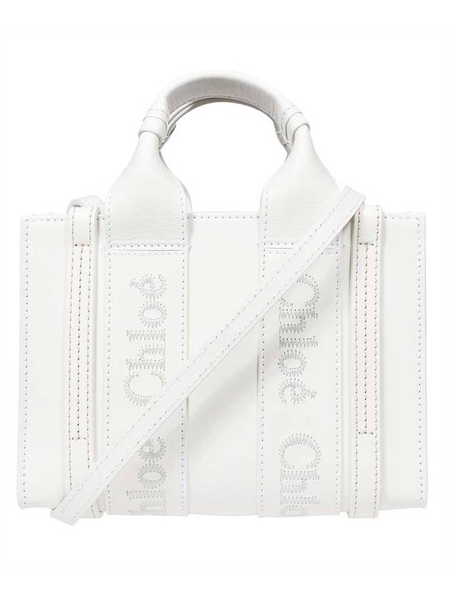 Women's WOODY Logo Calf Leather Mini Tote Bag White - CHLOE - BALAAN 1