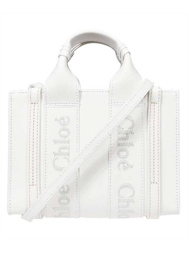 Women's WOODY Logo Calf Leather Mini Tote Bag White - CHLOE - BALAAN 1