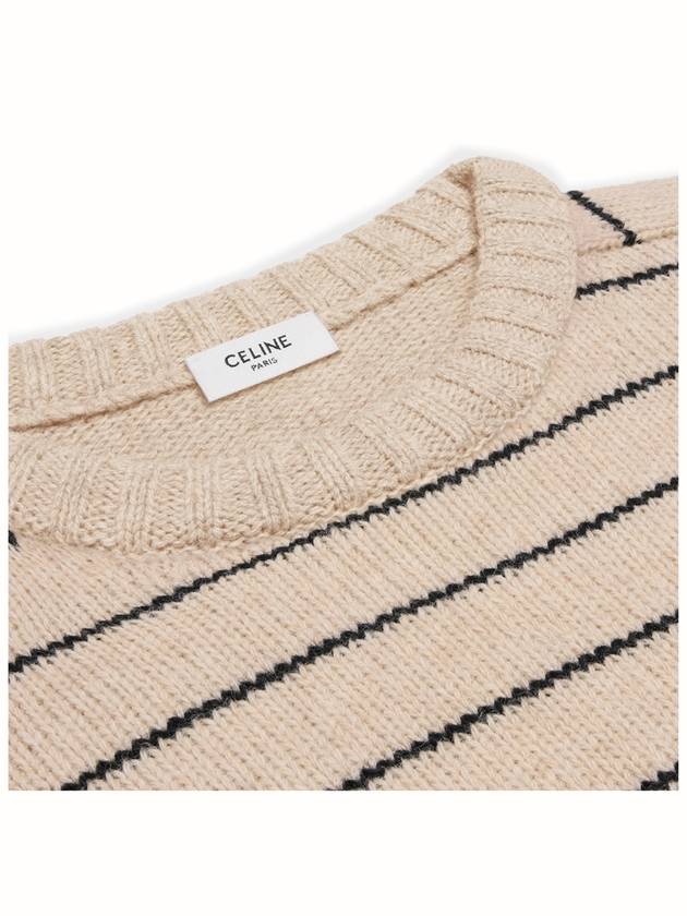 Striped Triomphe Embroidery Wool Knit Top Vanilla - CELINE - BALAAN 5