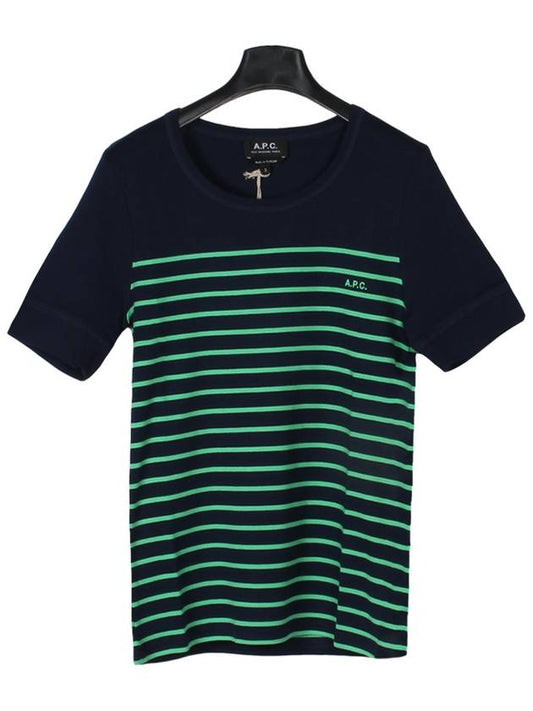 Logo Print Stripe Short Sleeve T-Shirt Blue - A.P.C. - BALAAN 2