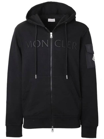 8G00006 89A2L 999 Logo Hooded Zipup Black Men's Jacket TLS - MONCLER - BALAAN 1