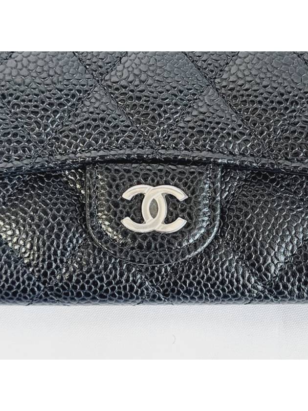 Classic Silver Logo Quilted Caviar Card Wallet Black - CHANEL - BALAAN 5