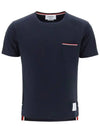 Men's Medium Weight Jersey Tipped Pocket Crewneck Short Short Sleeve T-Shirt Navy - THOM BROWNE - BALAAN 2