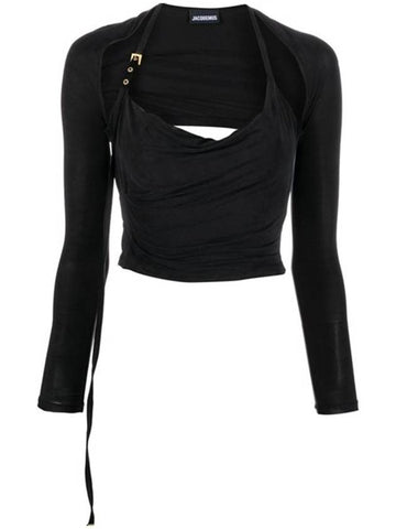 Le Haut Peplo Draped Cut-Out Cupro Long Sleeve T-shirt Black - JACQUEMUS - BALAAN 1