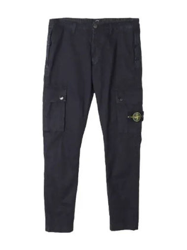 Old effect brushed cotton canvas cargo pants slim fit - STONE ISLAND - BALAAN 1