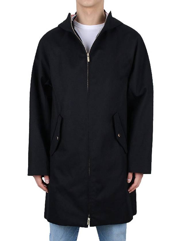 Waterproof Cotton Twill T-Dart Hooded Jacket Navy - THOM BROWNE - BALAAN 3