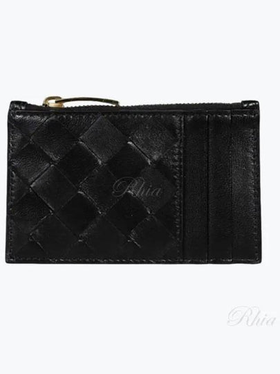 Intrecciato Zipper Leather Card Wallet Black - BOTTEGA VENETA - BALAAN 2