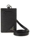 Logo Neck Strap Saffiano Leather Card Wallet Black - PRADA - BALAAN 2