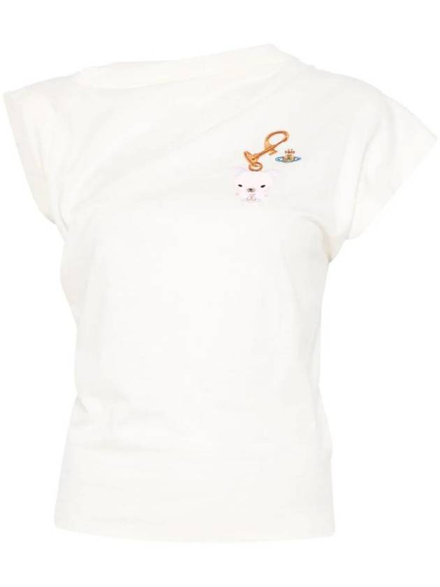 Hebo Bear Embroidery Asymmetric Sleeve Short Sleeve T-Shirt White - VIVIENNE WESTWOOD - BALAAN 1