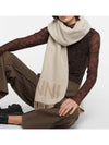 logo print fringe wool muffler beige - GANNI - BALAAN.