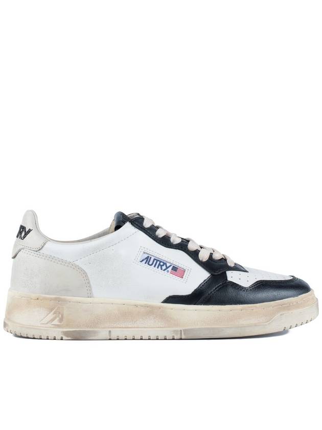 Autry Medalist Low Super Vintage Anthracite White And Blue Leather Sneakers - AUTRY - BALAAN 1