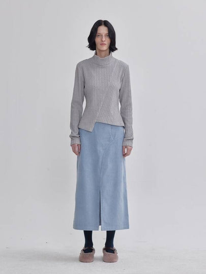 Twisted Pattern Unbalanced Cutting Turtleneck Grey - LIE - BALAAN 2