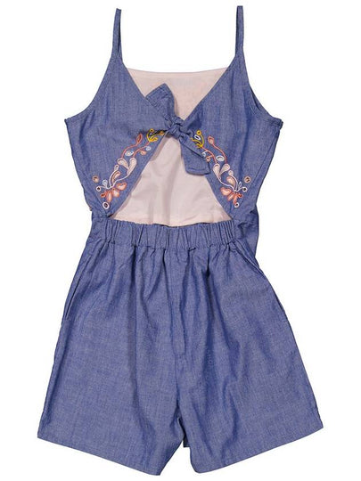 Chloe Girls Chambray Cotton Floral-Embroidered Denim Romper, Size 8Y - CHLOE - BALAAN 2