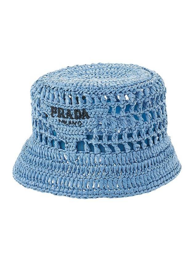 Embroidered Logo Raffia Bucket Hat Blue - PRADA - BALAAN 2