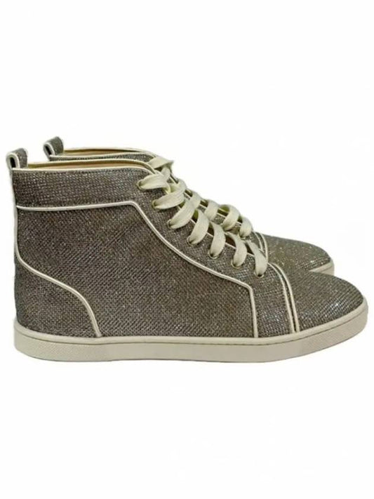 Gold Glitter High Top Sneakers Grey - CHRISTIAN LOUBOUTIN - BALAAN 1