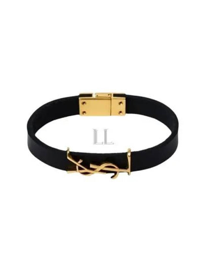 Monogram Logo Leather Bracelet Black - SAINT LAURENT - BALAAN 2