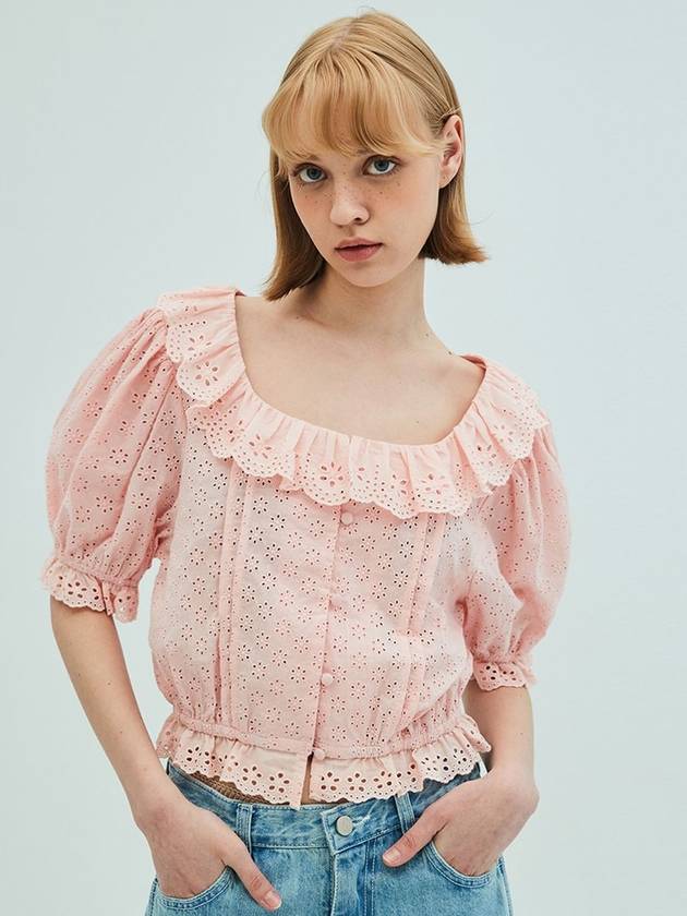 Lace Ruffle Crop Blouse Coral Pink - OPENING SUNSHINE - BALAAN 5