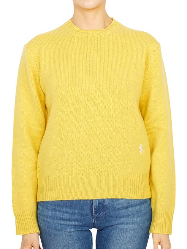 Embroidered Logo Crew Neck Wool Knit Top Yellow - SPORTY & RICH - BALAAN 2