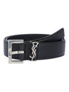 Square Buckle Monogram Leather Belt Black - SAINT LAURENT - BALAAN 1