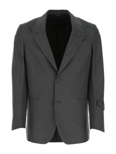 Men's Linen Blend Blazer Jacket Grey - FENDI - BALAAN 2