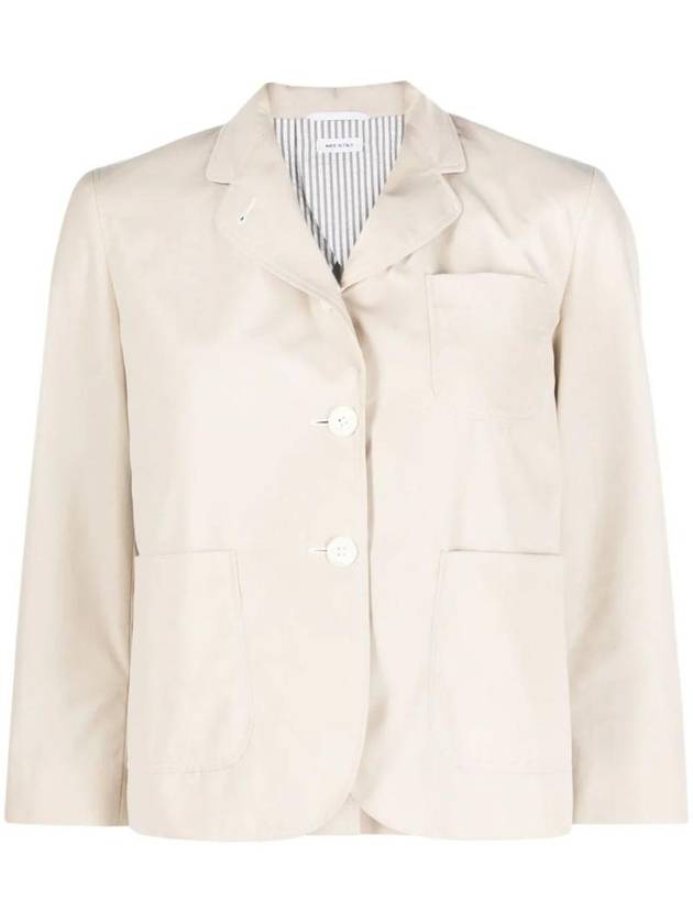 Round Collar Single Breasted Blazer Jacket Beige - THOM BROWNE - BALAAN 1