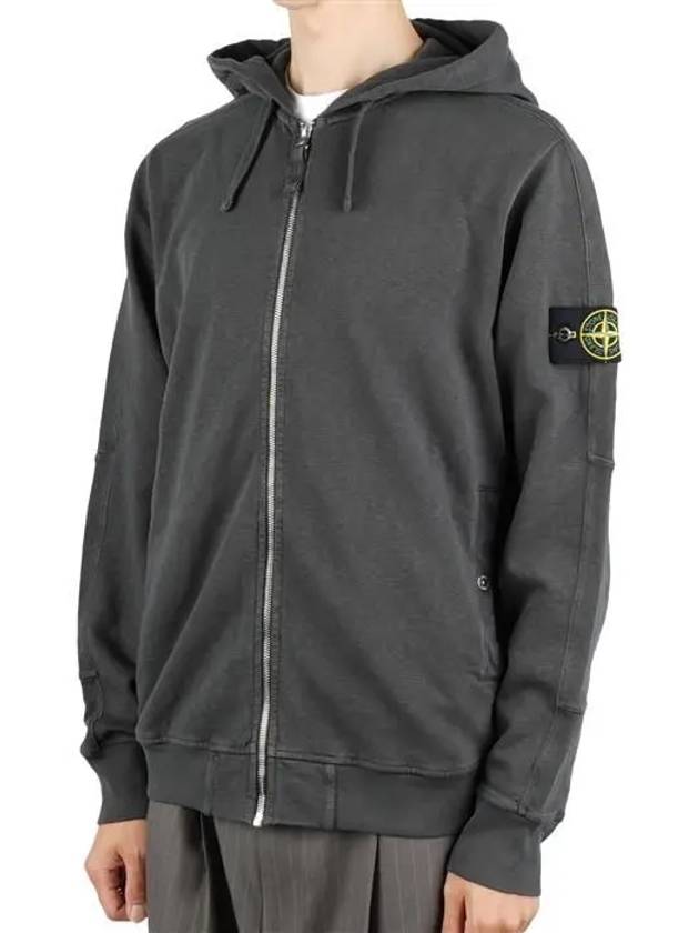 Men's Garment Dyed Malfile Zip Up Hoodie Grey - STONE ISLAND - BALAAN 2