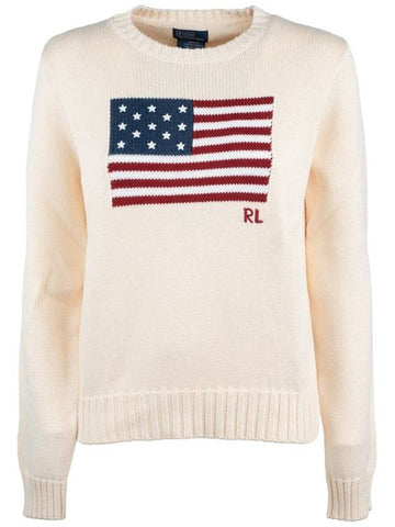 Ralph Lauren Cream Cotton Sweater With Flag - RALPH LAUREN - BALAAN 1