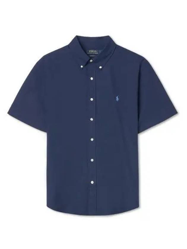 30 reward points custom fit short sleeve poplin shirt navy - POLO RALPH LAUREN - BALAAN 1