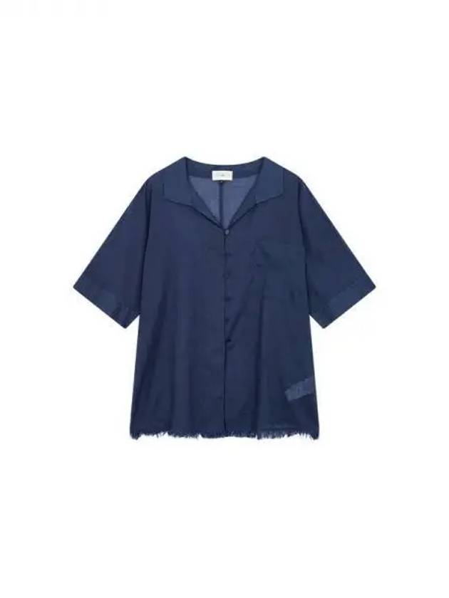 Women s Fringe Hem Cotton Shirt Dark Blue 271822 - EMPORIO ARMANI - BALAAN 1