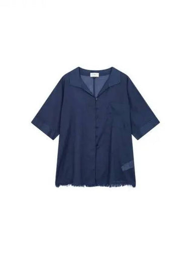 Women s Fringe Hem Cotton Shirt Dark Blue 271822 - EMPORIO ARMANI - BALAAN 1