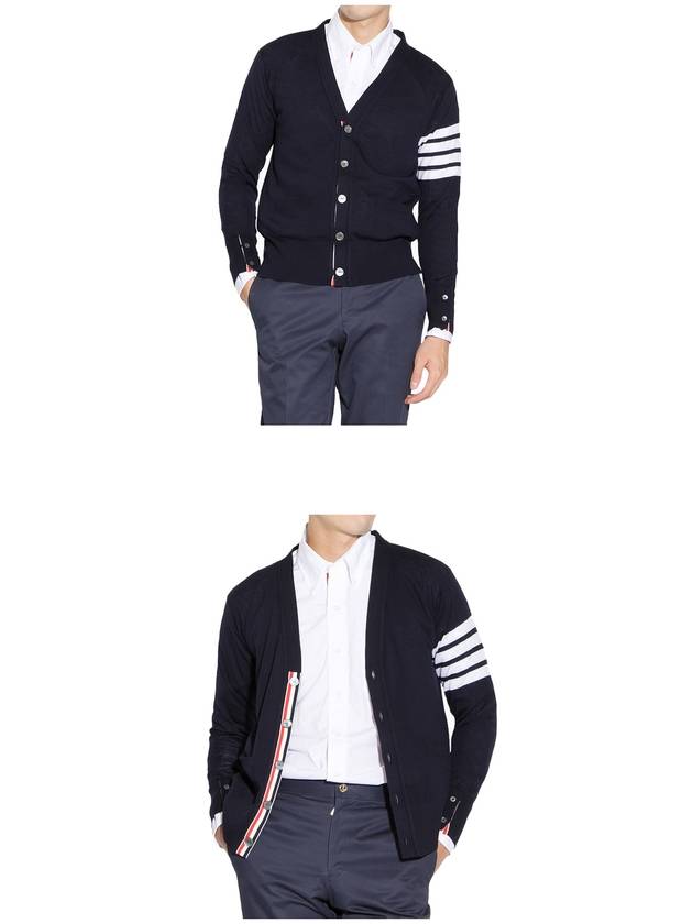 Men's Sustainable Classic Diagonal Wool Cardigan Navy - THOM BROWNE - BALAAN 4